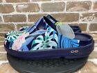 OOFOS OOcloog Limited Slip On Blue Hawaiian Flowers Clogs Shoes Womens Size 11