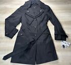 NWT London Fog Womens Coat Black PXXS Double-Breasted Hooded Trench