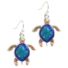Colorful Art Sea Turtle Dangle Earrings Sterling Silver