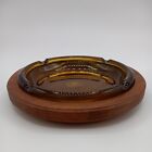 New ListingDecatur Industries Amber Glass Cigar Ashtray With Walnut Wood Base Vintage 9.5in