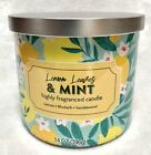 NEW Mainstays LEMON LEAVES & MINT Highly Fragranced 3-Wick 14oz Jar Candle