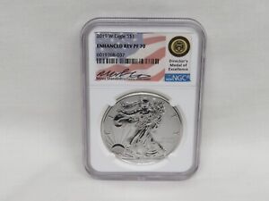 2019-W NGC Enhanced Rev PF 70 Silver Eagle Miles Standish Autographed 33352-11