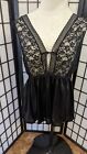 Vintage Black Nylon Babydoll Nightgown L XL Lace Gown Sexy Lingerie low back 14