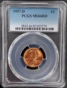 1957 D Lincoln Cent certified MS 66 RD by PCGS!