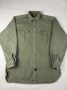 Ralph Lauren Shirt Mens Medium Green Long Sleeve Button Up Double RL Cotton VTG