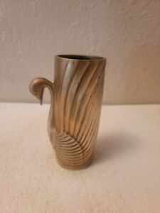 Vintage Brass Swan Vase Cup Desk Pencil Holder, 4 and 5/8 Inches Tall