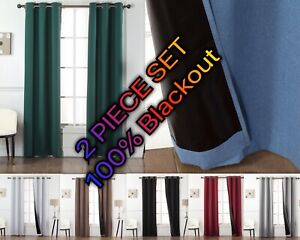 2-Piece Set - 100% Blackout Window Curtains - Black Back & Grommets - 4 SIZES!!!