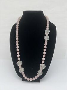 Pink rose quartz  Bead necklace 28 inches long