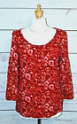 TALBOTS Size Small Red & White Round Neck w/ 3/4 Length Sleeves Knit Top