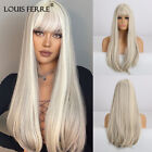 Long Straight Synthetic Wig With Bangs for Women White with Gray Highlights