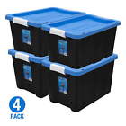 HART 12 Gallon Latching Plastic Storage Bin Container, Black with Blue Lid,New