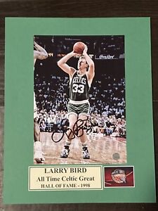 Larry Bird Autographed Signed 5x7  photo In a 8x10 Matt “Celtics” HOF,  COA