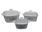 Corning Ware Blue Cornflower Pattern Baking Dishes Set of 3 With Lids **READ**
