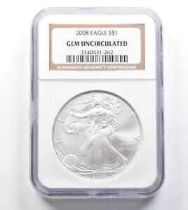 GEM UNC 2008 American Silver Eagle - Graded NGC *742