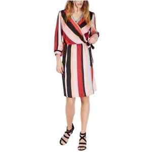 BAR III multicolor striped 3/4 sleeve wrap knee-length dress with tie- Size XL