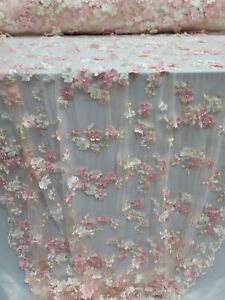 Fabric By The Yard Pink Lace Embroidery 3d Embroidery Floral Flowers On Mesh