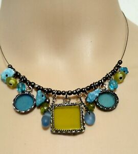 Chico's Blue Green Sea Glass and Turquoise Wire Necklace
