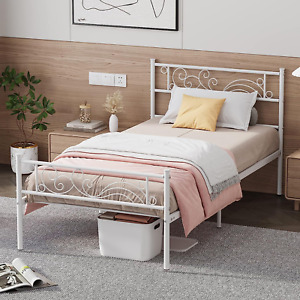 Twin Size Bed Frame with Headboard No Box Spring Needed Platform Single Bed for