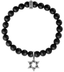 King Baby 8MM Black Onyx Beaded Bracelet with Sterling Silver Star of David