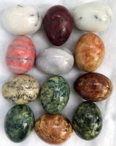 12 Hand Crafted Stone Eggs Marble Granite Alabaster Onyx MADE IN ITALY