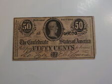 Civil War Confederate 1864 50 Cents Note Richmond Virginia Money Currency VTG