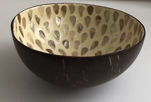 Coconut Shell Bowl With mother of pearl mosaic Inlay Inside 5.25x2.25” handmade