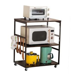 Kitchen Bakers Rack, Rolling Microwave Stand with Storage Shelves and 3-Tier