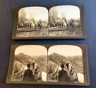 2 -1905 Stereograph Cards President Theodore Roosevelt Horse Glenwood Springs CO
