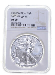 MS70 2020 W BURNISHED SILVER EAGLE NGC CLASSIC BROWN LABEL *0356