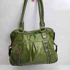 SAG HARBOR Olive Green Faux Leather 2 Front Zip Pockets Satchel Shoulder Bag