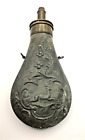 Authentic Antique Black Powder Running Stag Deer Metal Flask - 1800's (330)