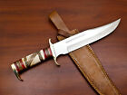 Rody Stan HAND MADE D2 STEEL BLADE BOWIE HUNTING KNIFE - STAINED ENGRAVED BONE