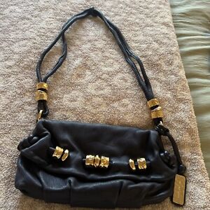 Beautiful Michael Kors Navy Blue Soft Leather handbag purse wtih gold accent EUC
