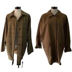 Old England Paris Vintage Womens Reversible Trench Coat Size 12 Tan Wool Plaid