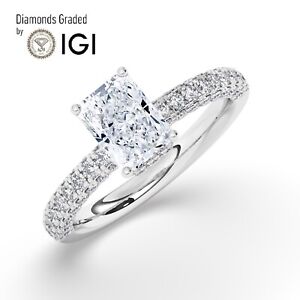 IGI, 2 CT Solitaire Lab-Grown Radiant Diamond Engagement Ring, 18K White Gold