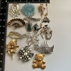 Lot of 17  Vintage-Now Brooches Gold Silver Tone Some Signed Wear Craft Harvest