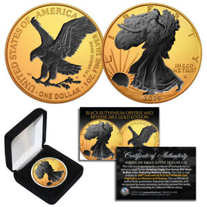 2024 American 1 OZ Silver Eagle Coin 24K GOLD w/ BLACK RUTHENIUM Detail - TYPE 2
