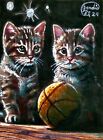 New ListingJacob Landis HANDMADE ORIGINAL art Card ACEO Basketball Kittens 