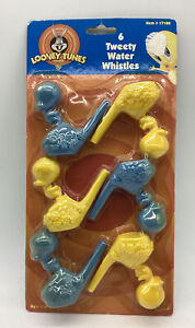 Vintage 6 Blue & Yellow Tweety Bird Water Whistles Looney Toons,1999 NIB #17100