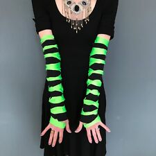 Mens Cut Out Gloves Green Arm Warmers Black Sleeves Cyber Goth Cosplay Costume