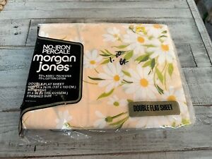 Vintage Morgan Jones Double Flat Sheet Retro Percale NOS Peach Floral
