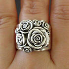 Boho 925 Sterling Silver Fashion Charms Vintage Style Rose Flower Ring Size 10