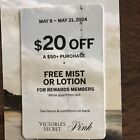 VICTORIA’S SECRET PINK SUMMER BONUS CARDS $20 Off $50 Plus Mist Or Lotion