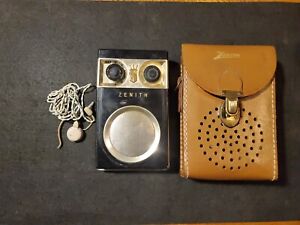 Vintage Zenith Royal 500 Transistor Radio Owl Eyes With Case And Rare EAR PHONE