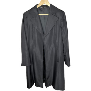Bergdorf Goodman Womans M LUXURY Silk + Cotton Trench Coat Long Jacket Black