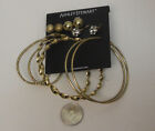 ASHLEY STEWART Ladies 6-Pair Earrings Studs & Hoops Gold Tones Rhinestone