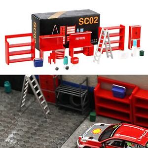 1/64 Diorama Model Car Garage Maintenance Tools Display Scenery Model Set ToyjBv