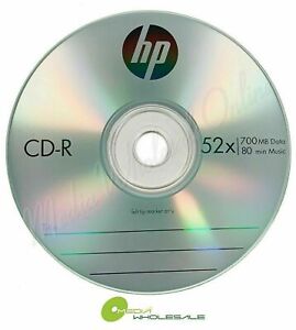 25 HP Blank 52X CD-R CDR Branded Logo 700MB Media Disc in Paper Sleeve