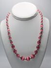 A966-VINTAGE NECKLACE~PINK GLASS BEADS~CAT EYE~SILVER TONE~16