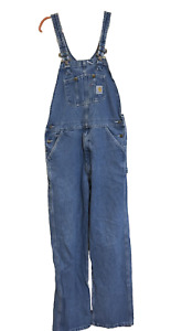 Carhartt Blue Denim Overalls Bib Men’s Size 34x36 Work and Farm Gear